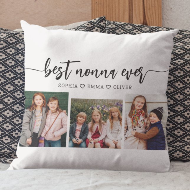 Best Nonna Ever - Grandchildren Photo Collage Throw Pillow (Creator Uploaded)