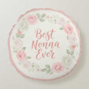 Best Nonna Ever Pink & Green Floral Wreath Round Pillow