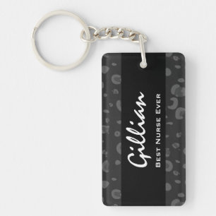 Best Nurse Ever Custom Name Black Leopard Gift Keychain