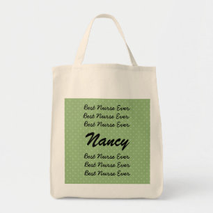 Best Nurse Ever Custom Name Green Polka Dots Tote Bag