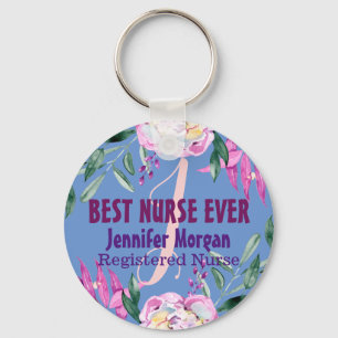 Best nurse ever monogram name floral custom keychain