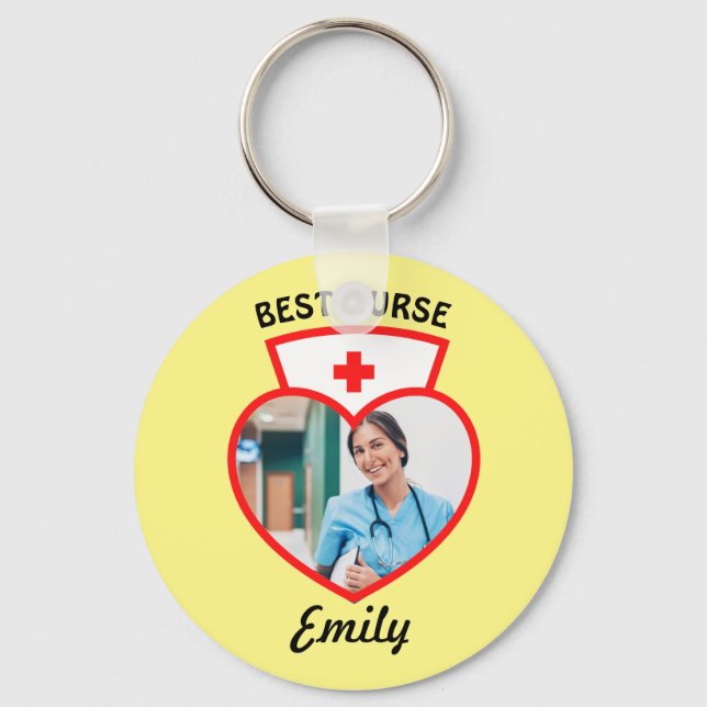 Best Nurse Personalized Gift Add Your Photo & Name Keychain (Front)