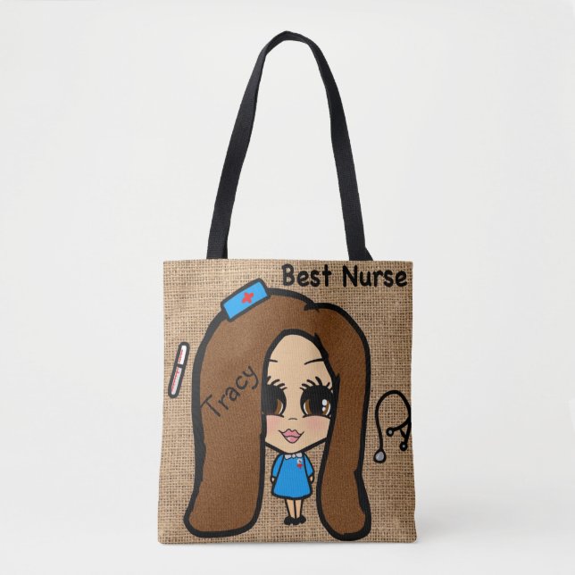 Best Nurse Tote - Personalized Caricature Named Bag (Front)