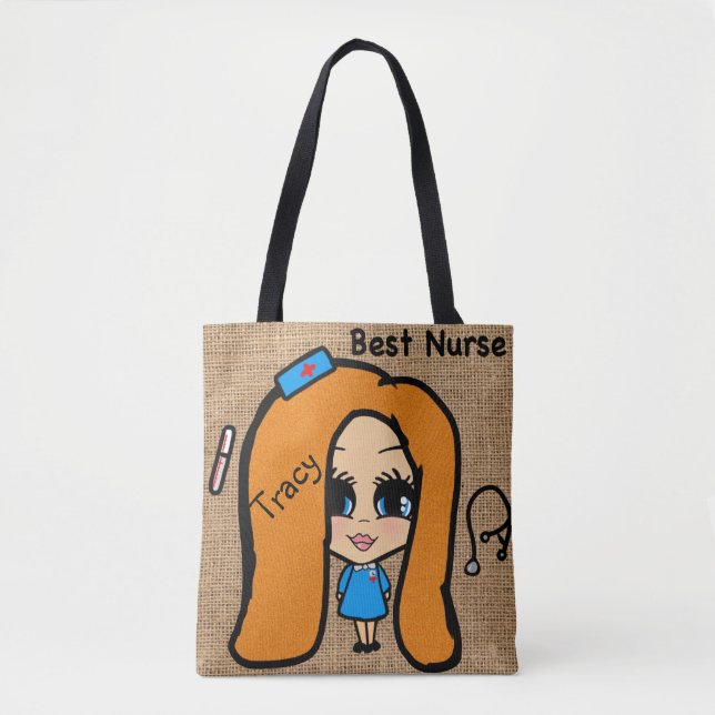 Best Nurse Tote - Personalized Caricature red head (Front)