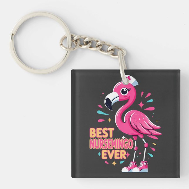 Best Nursemingo Ever Nurse Flamingo Lover Keychain (Front)