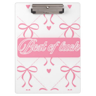 "Best of Luck" Aesthetic Pink Ribbon Spiral Clipboard