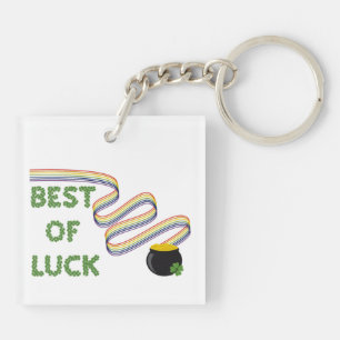 Best of Luck Greeting with Clovers and Rainbow Keychain