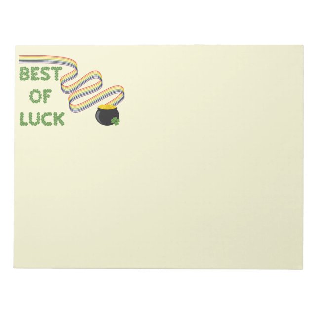 Best of Luck Greeting with Clovers and Rainbow Notepad (Front)
