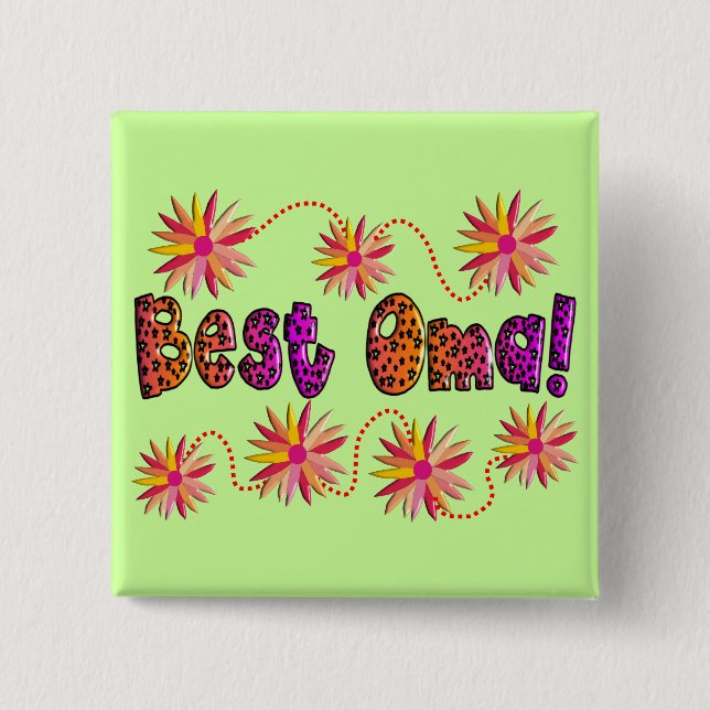Best OMA PINK ORANGE FLOWERS 2 Inch Square Button (Front)