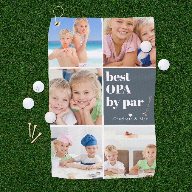 Best Opa by Par | Photo Collage Father's Day Golf Towel (Creator Uploaded)