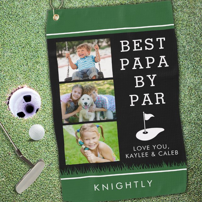 BEST PAPA BY PAR 3 Photo Collage Personalized Golf Towel (Creator Uploaded)