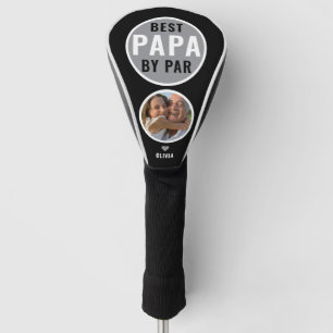 Best Papa By Par Golf Gift Custom Name Photo Black Head Cover