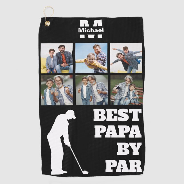 Best Papa By Par Golf with Custom 6 Photos Golf Towel (Front)