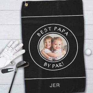 Best Papa By Par Golfer Modern Custom Photo Black Golf Towel