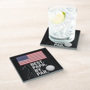 Best Papa By Par Golfing Papa Father's Day Golf Glass Coaster