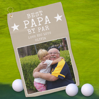 Best Papa by Par Grandpa Custom Photo Gift Beige Golf Towel
