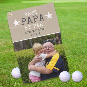 Best Papa by Par One Photo Personalized Gift Beige Golf Towel