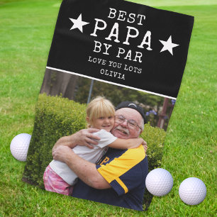 Best Papa by Par One Photo Personalized Gift Black Golf Towel