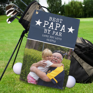 Best Papa by Par One Photo Personalized Gift Blue Golf Towel