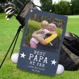Best Papa by Par Personalized Grandpa Photo Blue Golf Towel