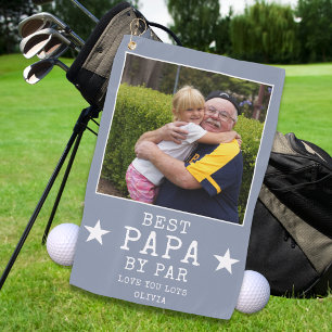 Best Papa by Par Personalized Grandpa Photo Grey Golf Towel