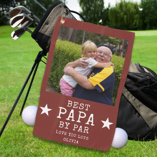 Best Papa by Par Personalized Grandpa Photo Red Golf Towel
