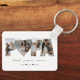 Best Papa Ever 4 Photo Collage for Dad or Grandpa Keychain
