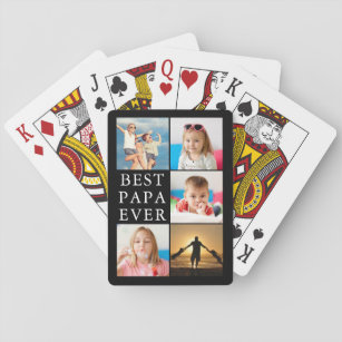 BEST PAPA EVER 5 Photo Collage Black Playing Cards