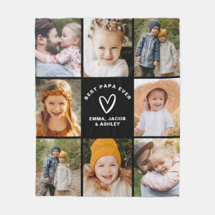 Best Papa Ever 8 Photo Custom Collage Instagram Fleece Blanket