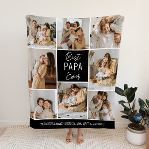 Best PAPA Ever 8 Photo Custom Fleece Blanket