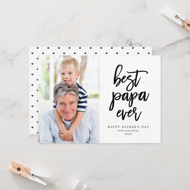 Best Papa Ever | Black On White Card (Front/Back In Situ)