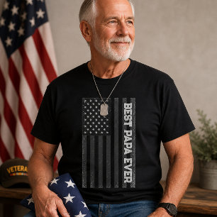 Best Papa Ever Faded American Flag Father's Day T-Shirt
