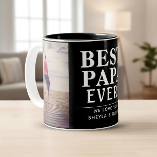 Best Papa Ever Father`s Day 2 Photo Collage Black Two-Tone Coffee Mug