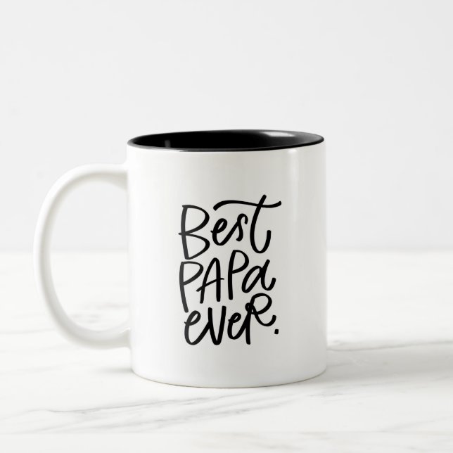 Best Papa Ever Handlettered Two-Tone Coffee Mug (Left)