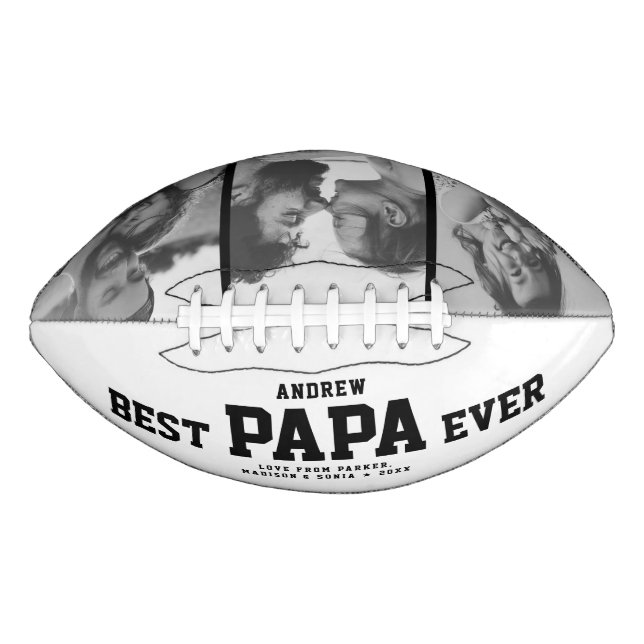 BEST PAPA EVER Modern Cool Black and White Football (Front)
