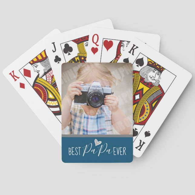 Best PaPa Ever One Photo Blue Playing Cards (Back)