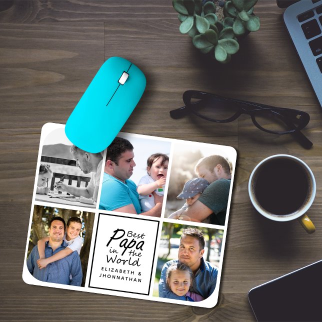 Best Papa in the World Modern Simple Photo Collage Mouse Pad (Creator Uploaded)