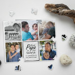Best Papa in the World Photo Collage Father's Day Jigsaw Puzzle<br><div class="desc">Celebrate your dad with the "Best Papa in the World Photo Collage Father's Day Jigsaw Puzzle"! This unique jigsaw puzzle features a black script typography quote "Best Papa in the World" around a sleek black square frame. Personalize it with your kids' names in bold black text below the quote, and...</div>