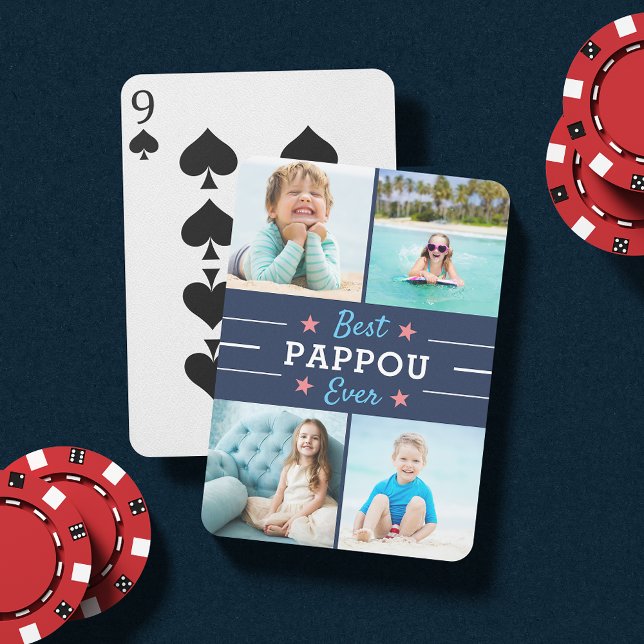 Best Pappou Ever | Grandfather Kids Photo Collage Playing Cards (Creator Uploaded)