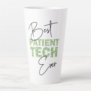 Best Patient Tech Ever Floral Block & Script Text Latte Mug