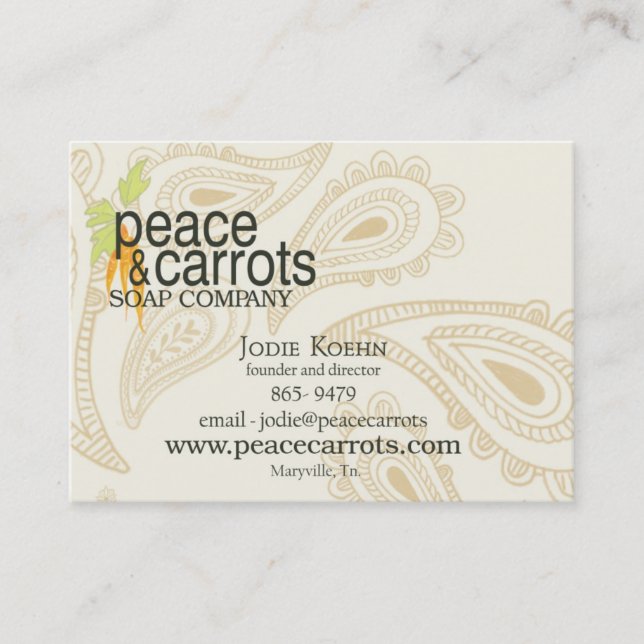 Best Peace and Carrots Soap Company Business Card (Front)