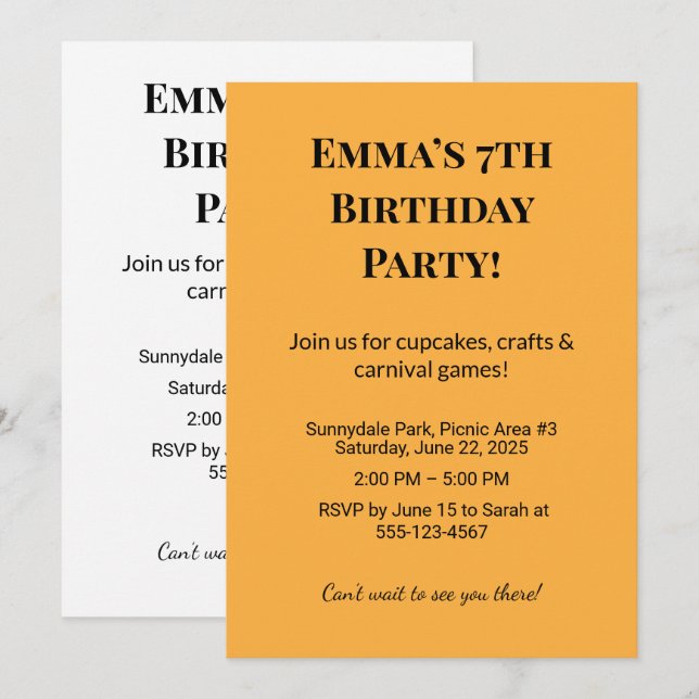 Best Personalized Birthday Party Invitation  (Front/Back)
