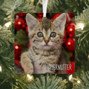 Best Personalized Picture Cat Kitten + Name Photo Metal Ornament