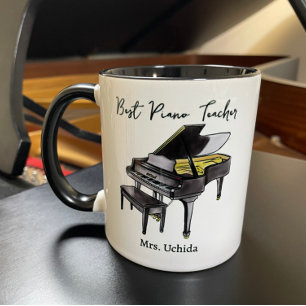 Best Piano Teacher Custom Name Grand Piano gift Two-Tone Coffee Mug