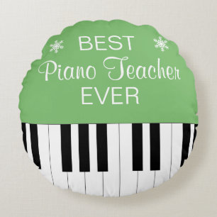 Best Piano Teacher Ever Piano Key Green Round Pillow