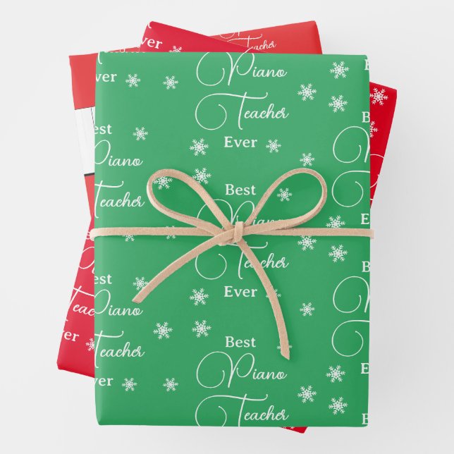 Best Piano Teacher Ever Piano Key Snowflakes Wrapping Paper Sheet (In situ)