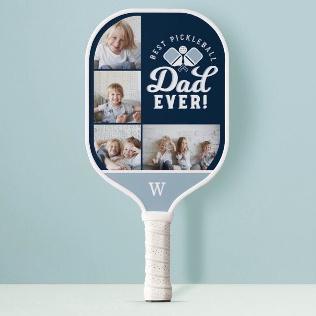 Best Pickleball Dad Ever Personalized 4 Photo Grid Pickleball Paddle (Best Pickleball Dad Ever Personalized 4 Photo Grid Pickleball Paddle)