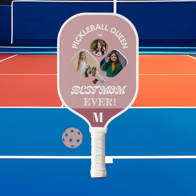 Best Pickleball Mom Ever Personalized 3 Photo Grid Pickleball Paddle (Creator Uploaded)