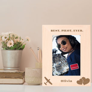Best Pilot Ever Airplane & Heart, Simple Custom Etched Frames