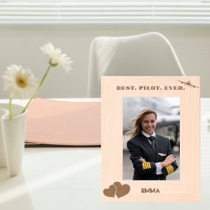 Best Pilot Ever Airplane & Heart, Simple Custom Etched Frames